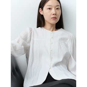 TFS SHIRRING ROUND NECK BLOUSE_WHITE