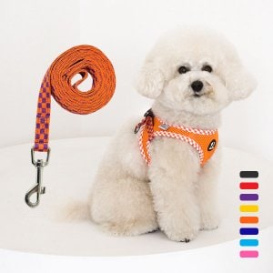 REAL PET 체크 슬림 하네스 + 리드 SET (8color) 강아지 조끼 가슴줄 애견 산책 용품