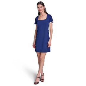 칼라거펠트 우먼 보우 트림 Scuba Crepe Sheath 드레스 - Maritime Soft 화이트 17706754 139026