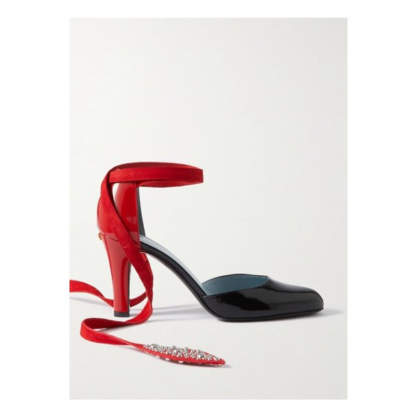 장식 스웨이드 트리밍 페이턴트 가죽 펌프스 85mm 블랙 1647597358530904