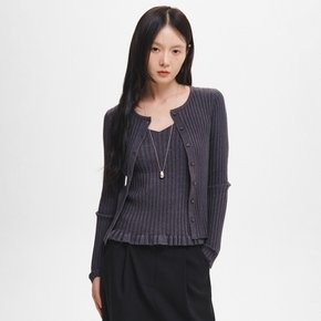 WOMAN 리브드 슬림 가디건 [CHARCOAL] / GF3LKC520