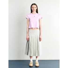 RAW CUT COTTON NYLON PLEATS LONG SKIRT (PALE GREY)