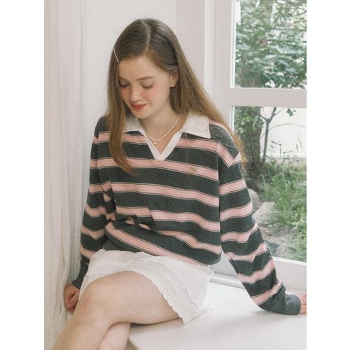 Stripe Logo Collar Sweatshirt - Pink