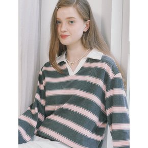 Stripe Logo Collar Sweatshirt - Pink