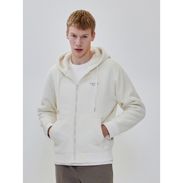 남성 양털 후드 집업 점퍼 (아이보리)