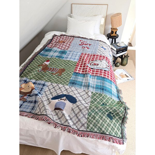 도그 패치워크 직조 아트 블랭킷