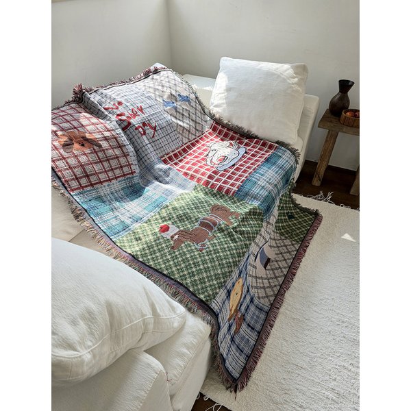 도그 패치워크 직조 아트 블랭킷