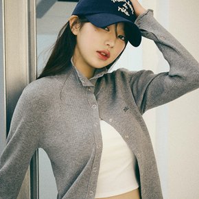 HIGH NECK FRILL KNIT CARDIGAN GRAY