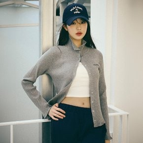 HIGH NECK FRILL KNIT CARDIGAN GRAY