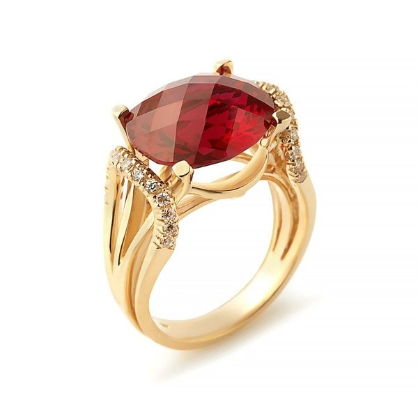 [비앤비골드] 18K 타원 루비 고중량 네줄 반지 RSS1112