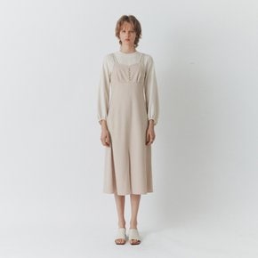 [정상가 219,000원][22CW] 뷔스티에 긴팔 롱 원피스_BEIGE