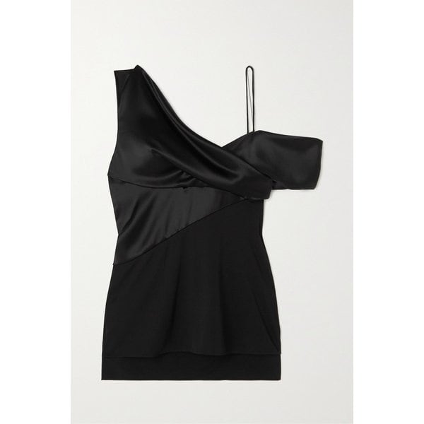 원 숄더 장식 패널 새틴 크레이프 탑 블랙 1647597289420666
