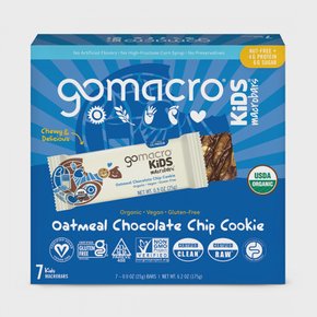 GoMacro  키즈  MacroBar  오트밀  초콜릿  칩  쿠키  오가닉  식물성  스낵  바  7ct