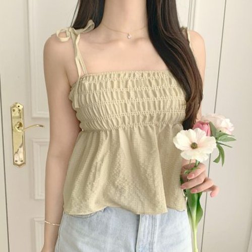 뷔스티에 블라우스 플레어 프릴 리본 휴양지룩 2
