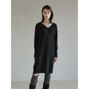 Cashmere 100% V-neck Knit Dress Black