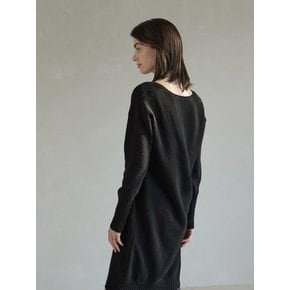 Cashmere 100% V-neck Knit Dress Black