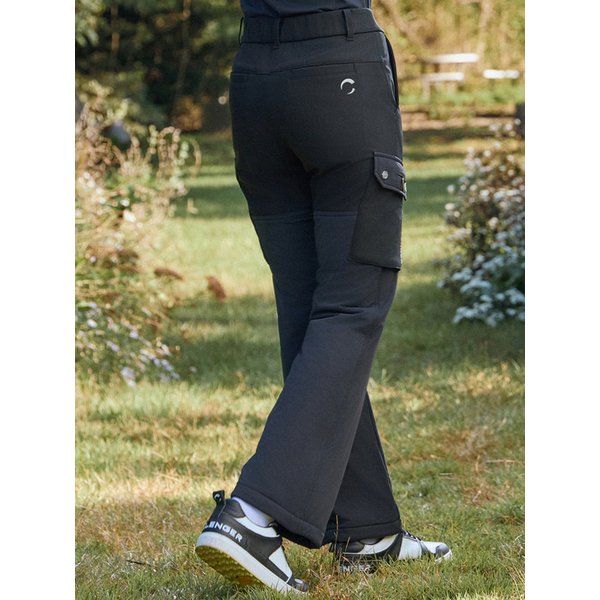 여성 우븐믹스 카고포켓 부츠컷 패딩 팬츠 블랙