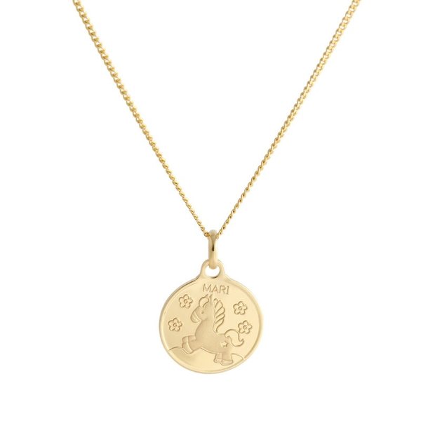 [비앤비골드] 14K 미아방지 유아 어린이 말띠 코인 목걸이 IRN32476