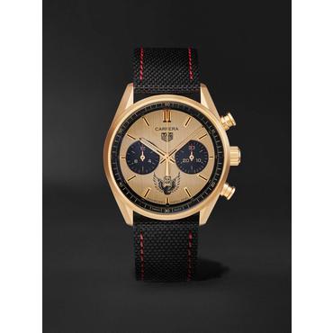  [해외배송] WES 랭 태그 HEUER CARRERA 리미티드 에디션 오토매틱 42MM 골드 & 캔버 B0080829356