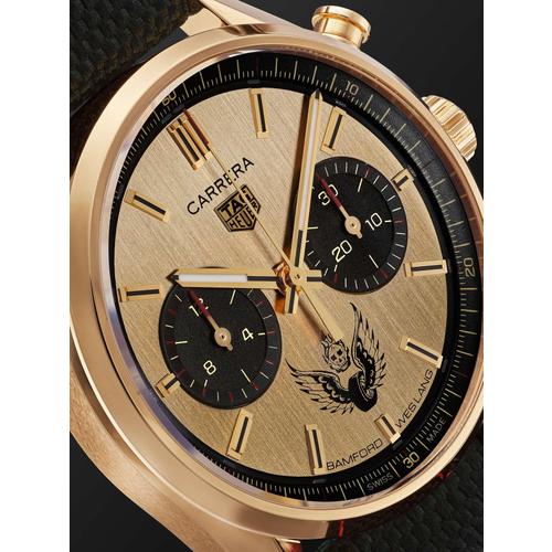 [해외배송] WES 랭 태그 HEUER CARRERA 리미티드 에디션 오토매틱 42MM 골드 & 캔버 B0080829356