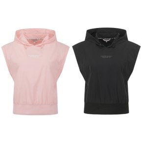 26S/S  여성 펀칭 믹스 후드 슬리브리스 티셔츠 (421F2TR323)