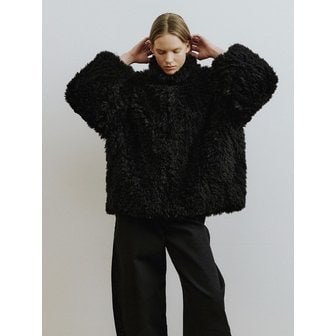 몰리올리 SOL Oversized Zip-up Faux Fur Anorak Jumper [Black]