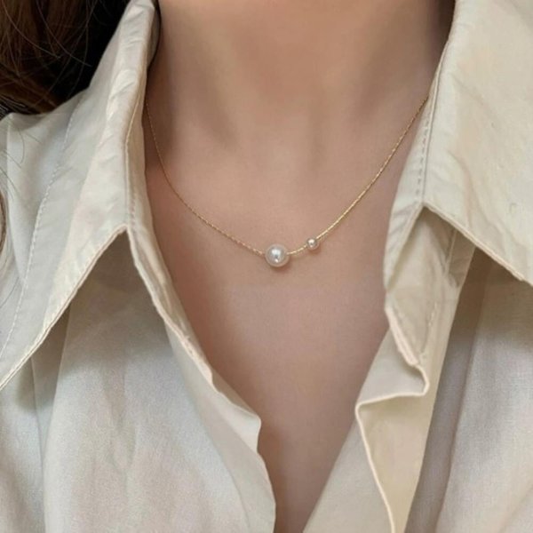 [옷자락] 여자 데일리 미니멀 진주 포인트 골드 체인 목걸이