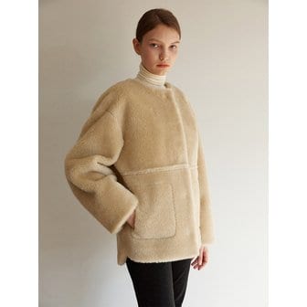 모한 TOW WOOL SHEARING NO COLLAR HALF COAT_2 COLOR