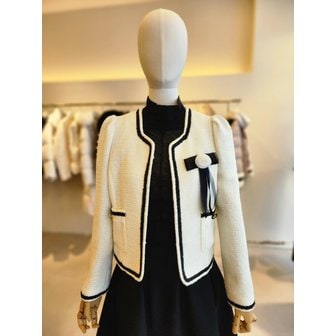 JJ지고트 [여주점] [JJ 지고트] 여성 리본 브로치 배색 트위드 재킷 GR2A0JK211