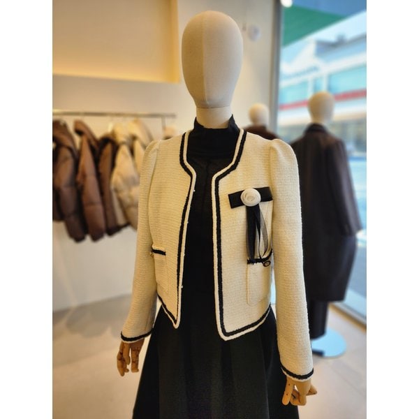 [여주점] [JJ 지고트] 여성 리본 브로치 배색 트위드 재킷 GR2A0JK211