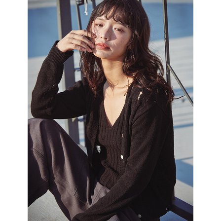 플랫웨이브 인 서울 Bask Damaged Cardigan Black