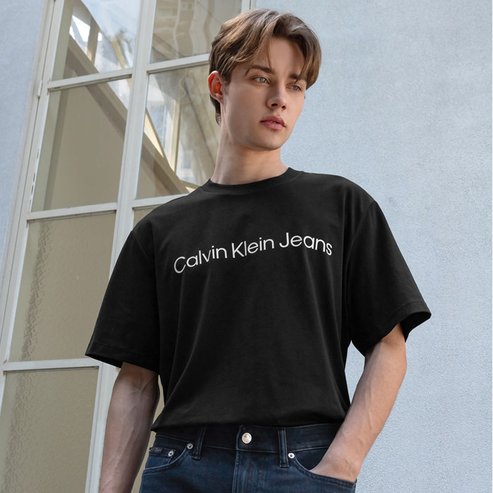Calvin Klein Jeans 남성 레귤러핏 인스티튜셔널 로고 반팔 티셔츠(4RAB810)