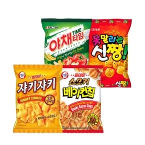 크라운 추억의 봉지과자 세트 (총 8봉 / 쟈키쟈키 2봉 + 베이컨칩 2봉 + 야채타임 2봉 + 신짱 2봉)