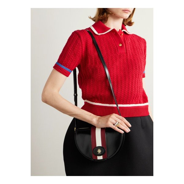 베켓 웨빙 트리밍 글로스 가죽 숄더 백 블랙 46376663162830422