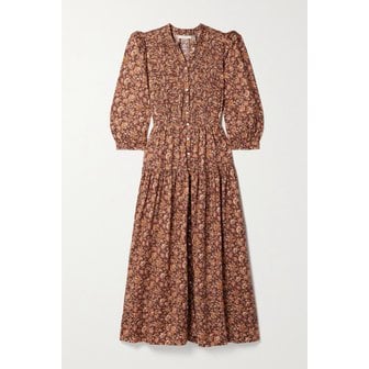 D&Ocirc;EN 도엔 넷 서스테인 필라나 플로럴 프린트  코튼 보일 미디 드레스 오렌지 1647597318506321