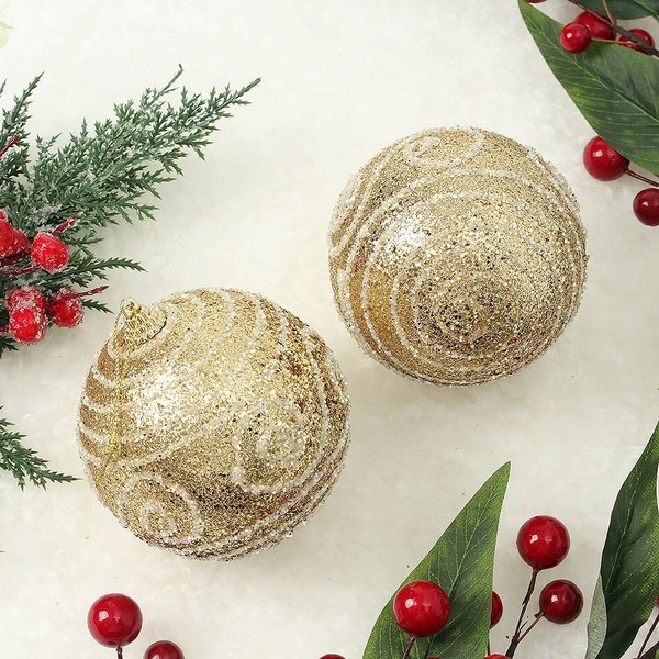 로열골드 글리터 장식볼 2p세트(10cm) (윈드줄무늬)