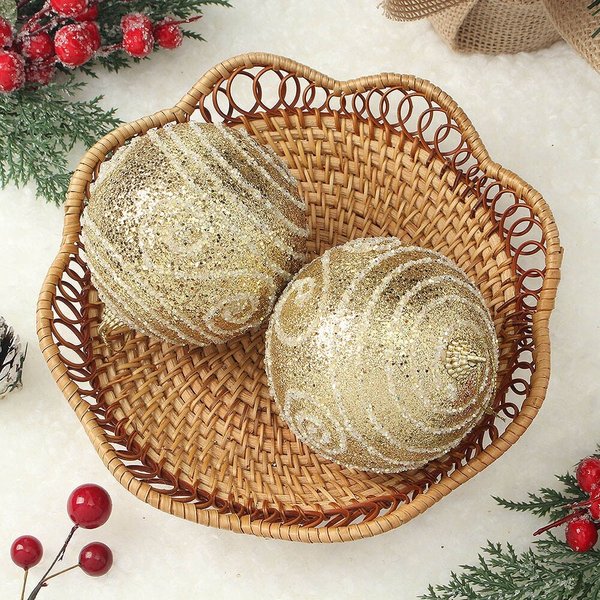 로열골드 글리터 장식볼 2p세트(10cm) (윈드줄무늬)