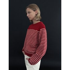 [SALT Label] U-NECK STRIPE SWEATER_RED