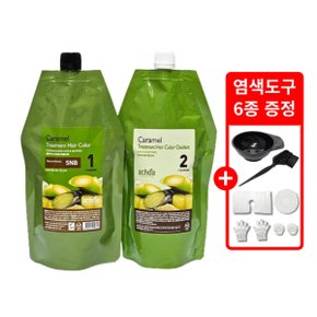 카라멜 염색 400g 자연갈색(5NB) 새치 염색약 + 염색도구6종 증정