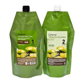 카라멜 염색 400g 자연갈색(5NB) 새치 염색약 + 염색도구6종 증정
