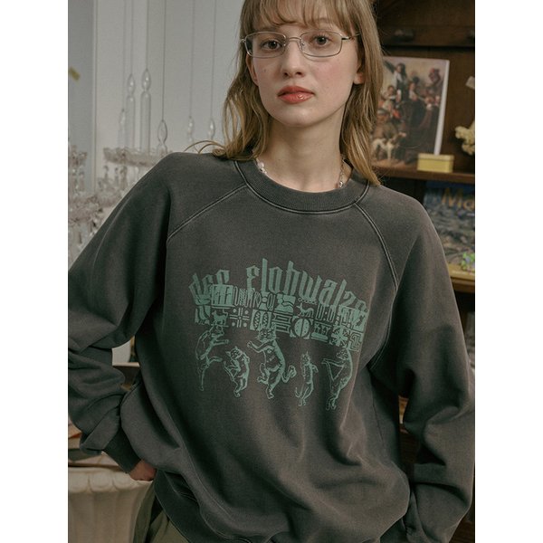 플리왈츠 레글런 피그먼트 맨투맨 스모크블랙