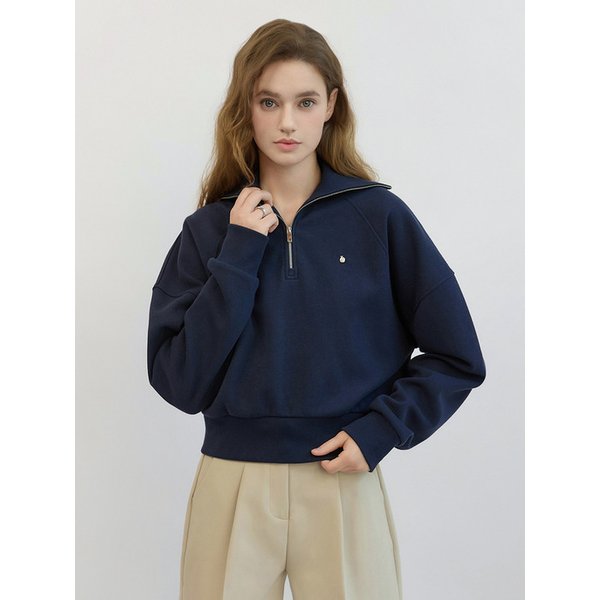 Half Zip-Up Crop Sweatshirts Navy AT5TSF070NV