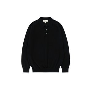 Cotton standard saddle Polo Knit (Black)