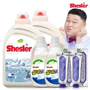 강호동의 쉬슬러 액상 세제 센스티브 3.05L 2개+실내건조전용 650ml 2개+잇몸케어 치약 100g 2개.