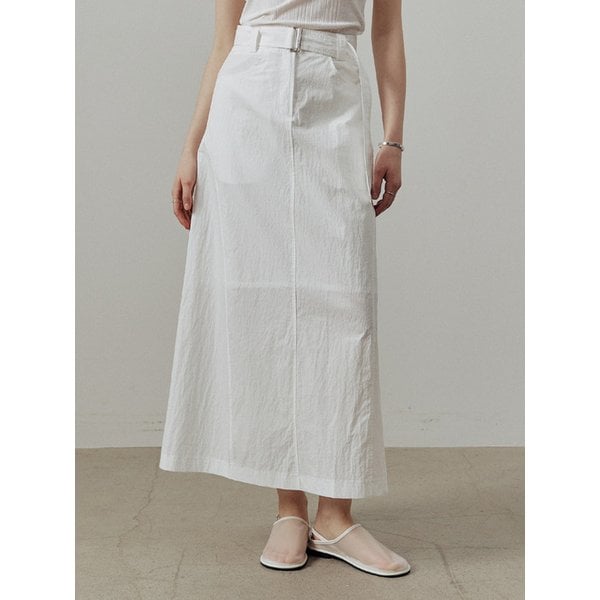 나일론 벨티드 롱 스커트_WHITE