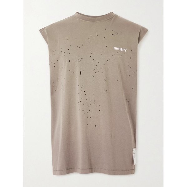 디스트레스드 로고 프린트 MothTech 코튼 저지 탱크 탑 46376663163018323