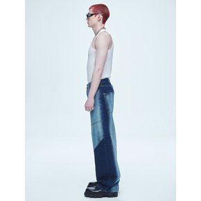 Hyper Brush Washing Wide Denim Pants Blue