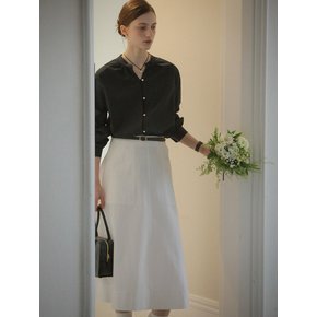 Double stitch midi flared skirt_Ivory