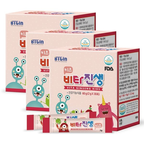 진비책 아동 홍삼 비타진생키즈 2gx30포x3박스 3개월분 홍삼농축분말 스틱 어린이 건강기능식품
