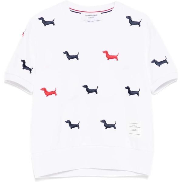 Thom Browne| (FJS206E J0055 600) 당일) 25SS 톰 브라운 헥터 자수 화이트 여성 반팔 티셔츠